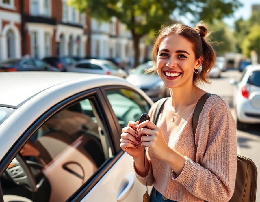 Young woman holding the keys to her first car